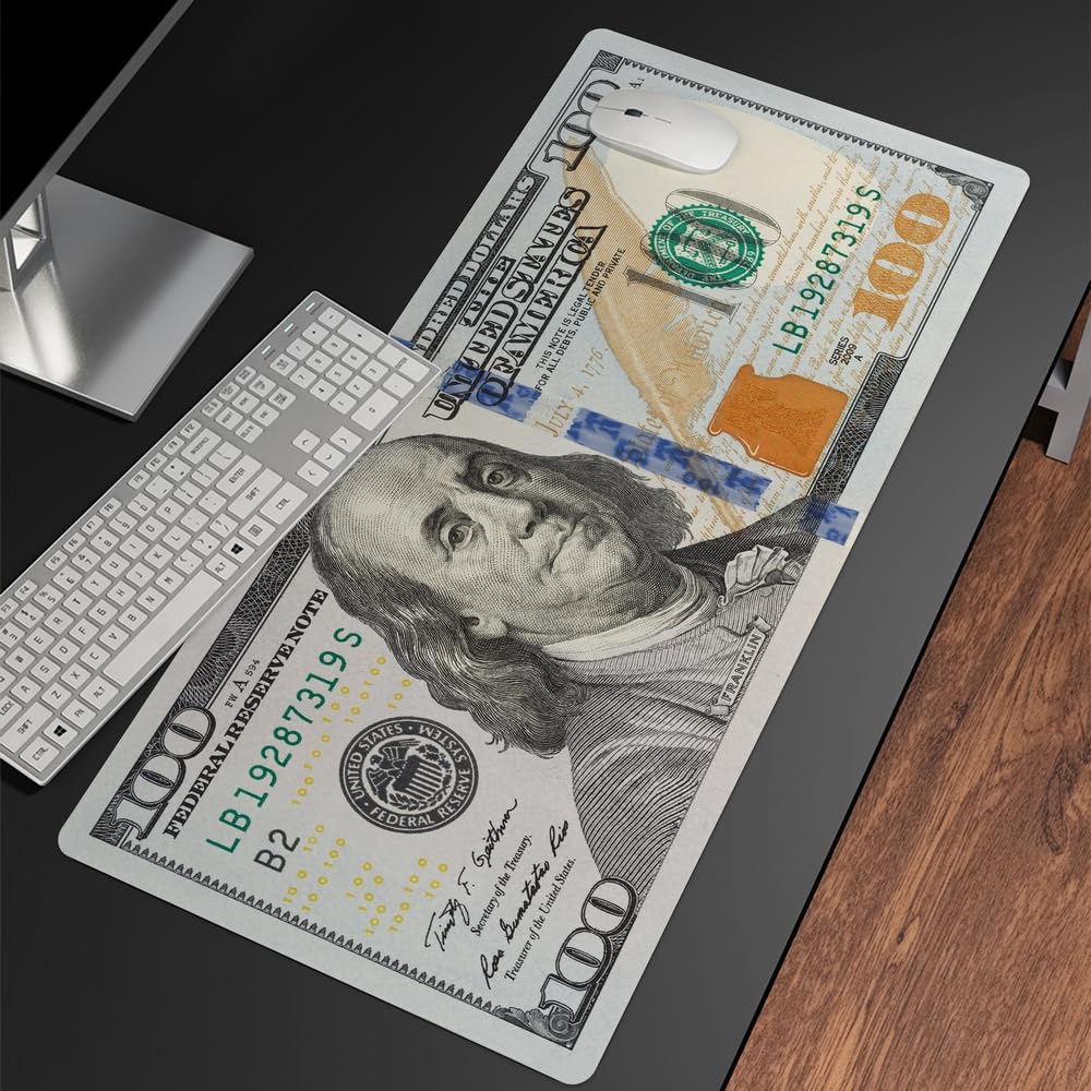Reateforin Funny US Dollar Currency Money Gaming Mouse Pad Hundreds of 100 Dollar Bills Non-Slip