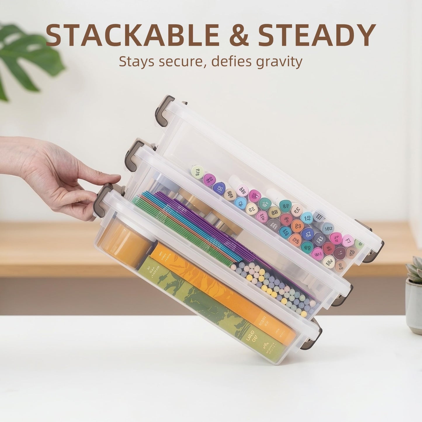 Citylife 3PC Storage Bins with Lids, Stackable Plastic Box, Paper Storage