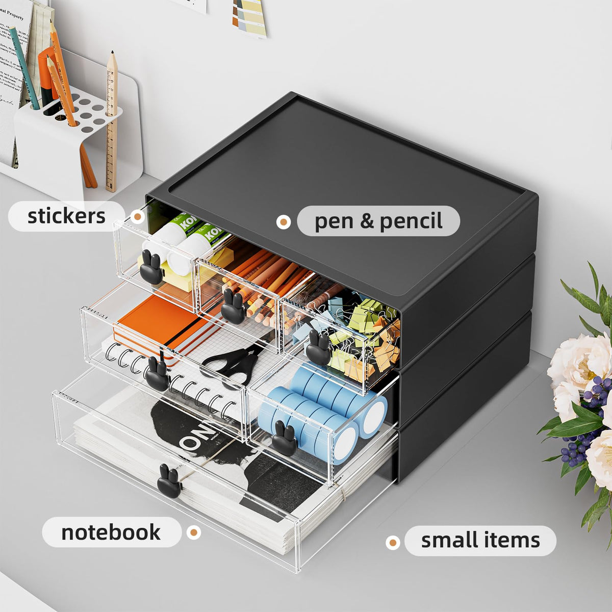 Marbrasse Desk Organizer with 6 Drawers, 3 Tier Stackable Storage Drawers Plastic Makeup Storage