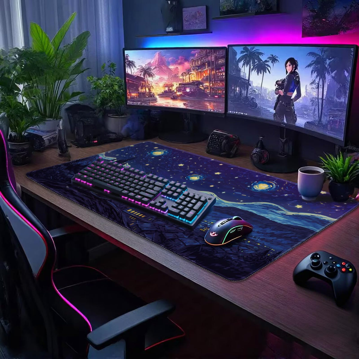 Mcapirivo Starry Night Cat Large Gaming Mouse Pad Desk Mat 31.5"x15.7"
