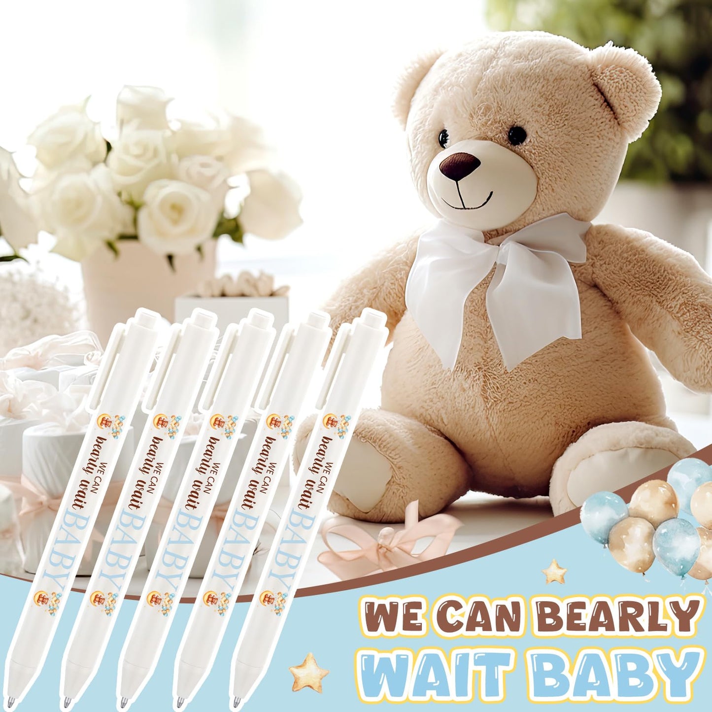 Kisston 60 Pcs Cute Bear Baby Shower Pens, Gifts Party Favors Bulk