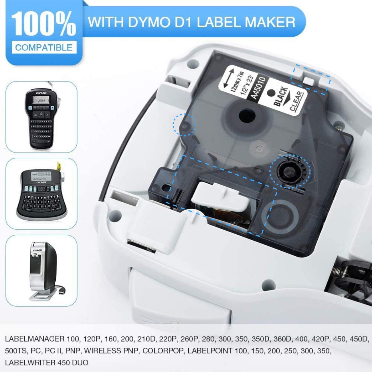 Compatible DYMO D1 45013 45010 45017 45018 45019 45021 45022 45023 Label Maker Tape for DYMO 160