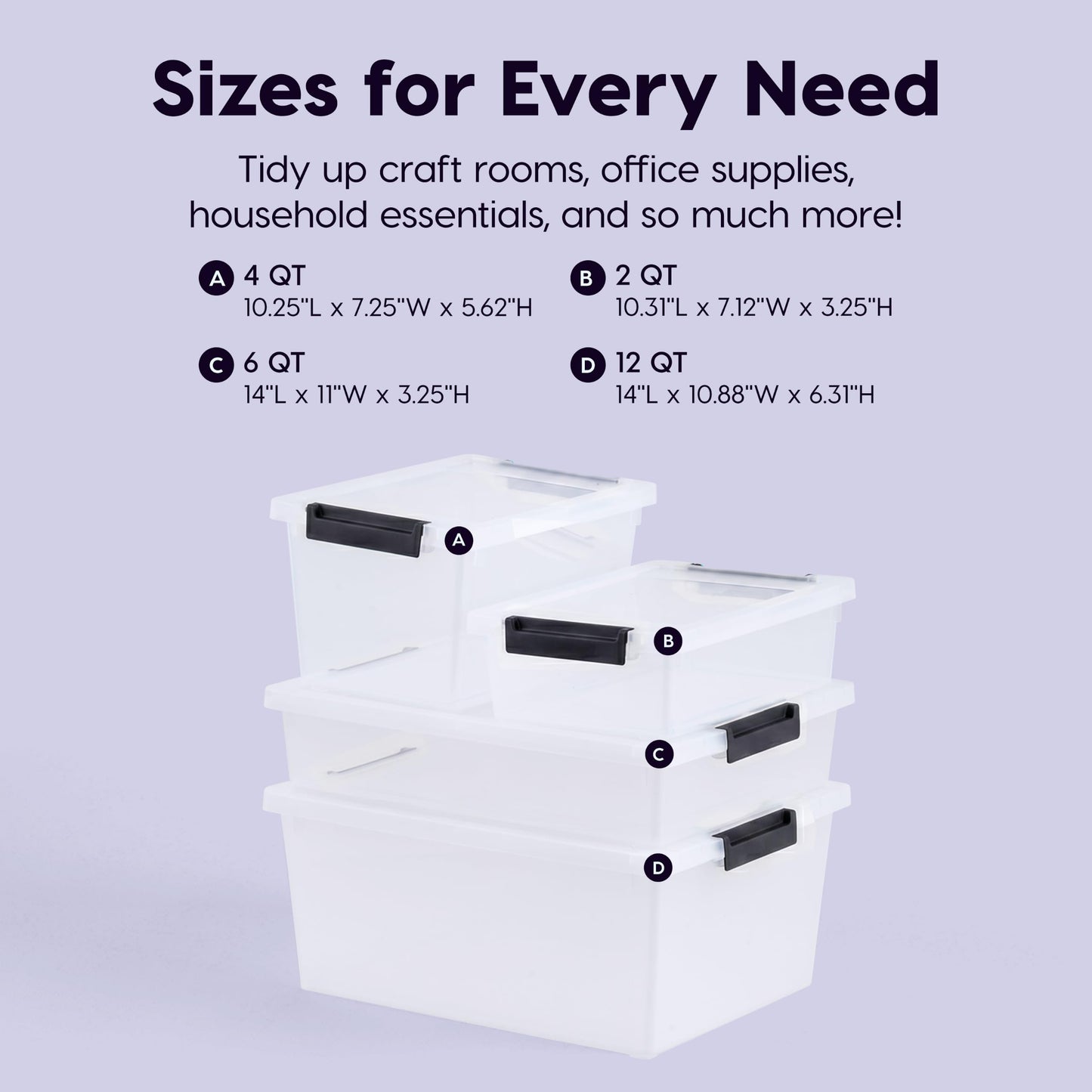 IRIS USA Storage Bins with Lids |Made in USA| 2 Qt - (6-Pack) - Clear/Black