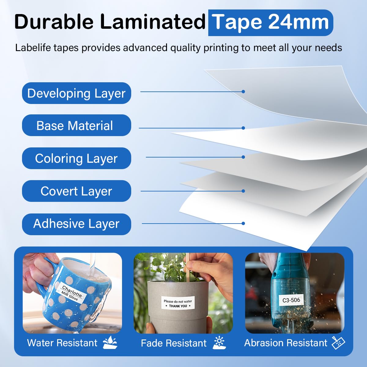 Labelife 8-Pack TZe-251 Replace for TZe TZ Tape 24mm 0.94 Laminated White