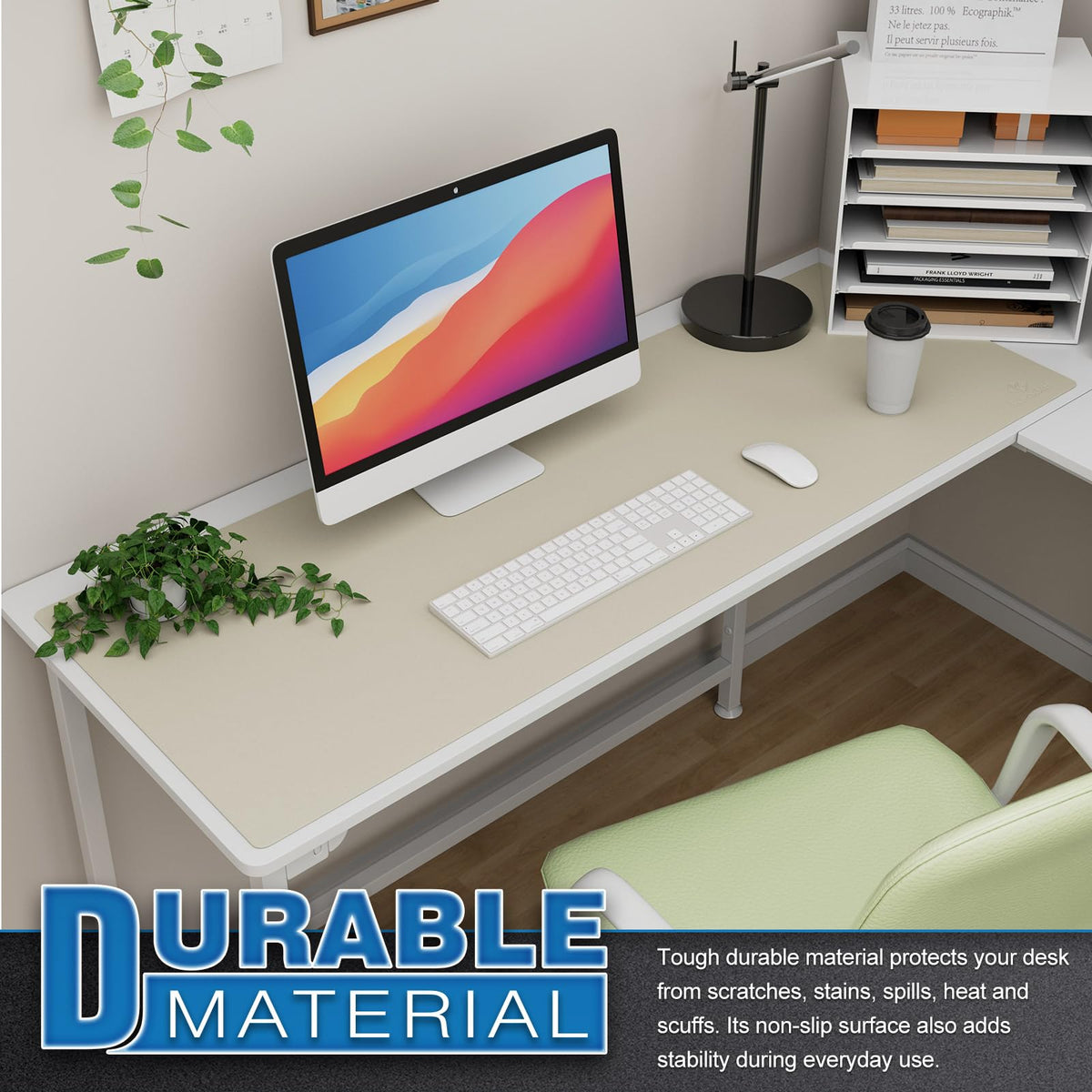 K KNODEL Extra Large Desk Mat, Leather Mouse Pad (47.2"x17", Ivory Cream)