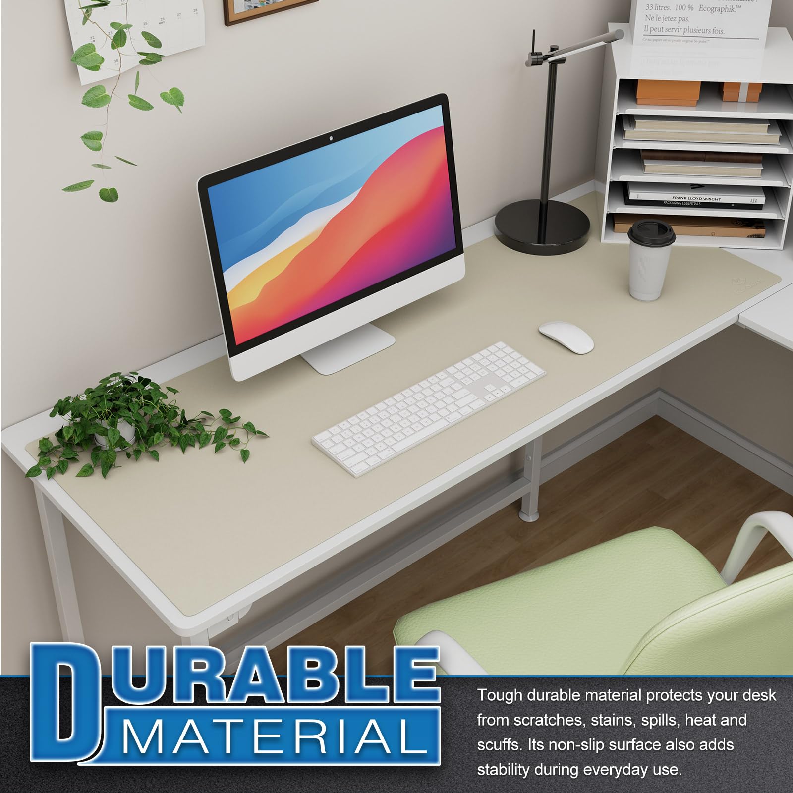 K KNODEL Extra Large Desk Mat, Leather Mouse Pad (47.2"x17", Ivory Cream)