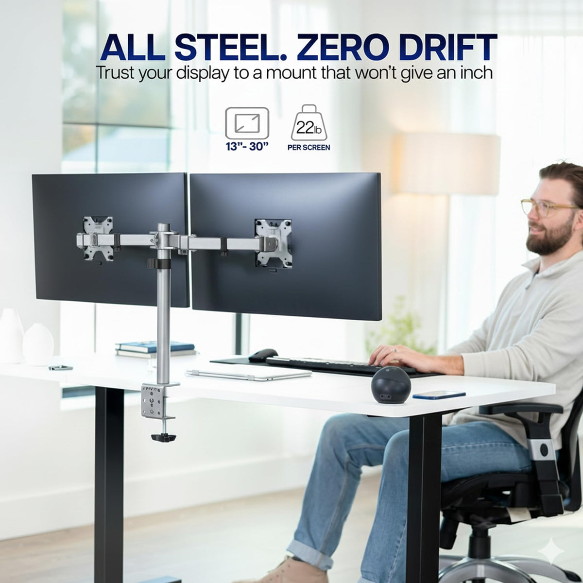 VIVO Dual Monitor Desk Mount, Heavy Duty Fully Adjustable Steel Stand, Holds 2 Computer Screens up