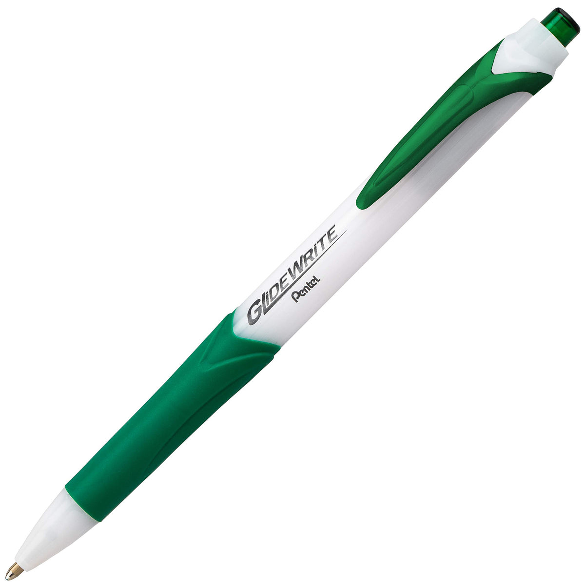 Pentel GlideWrite Ballpoint Pen with TechniFlo Ink, (1.0mm) Medium Line, Green, Box of 12 (BX910-D)