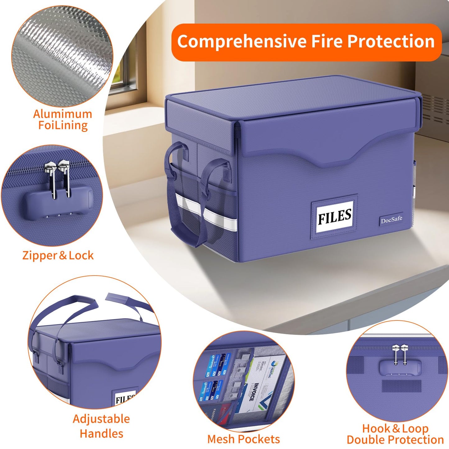DocSafe 5200°F Fireproof Document Box with Lock,Heat Insulated File Organizer Storage with