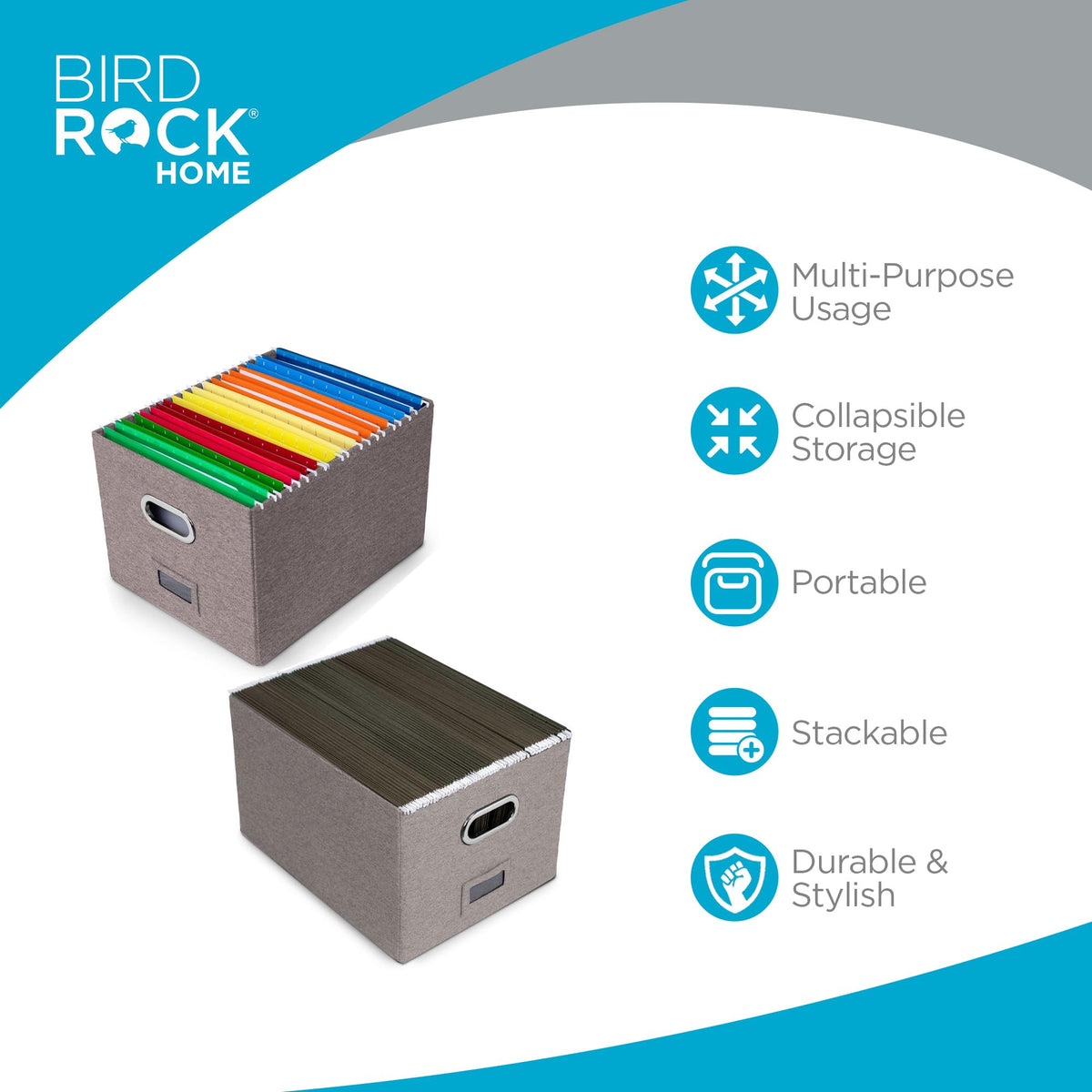 Internet's Best Collapsible File Box Storage Organizer with Lid - Decorative Linen Filing & Storage