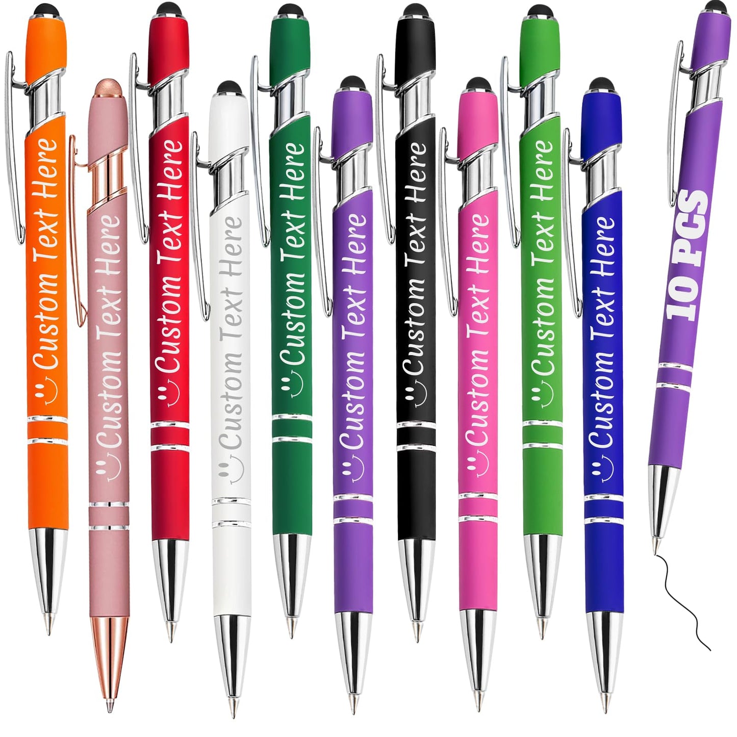 Personalized Pens Bulk 10 with Name Custom Engraving Ballpoint Pens with Stylus Tip Customized