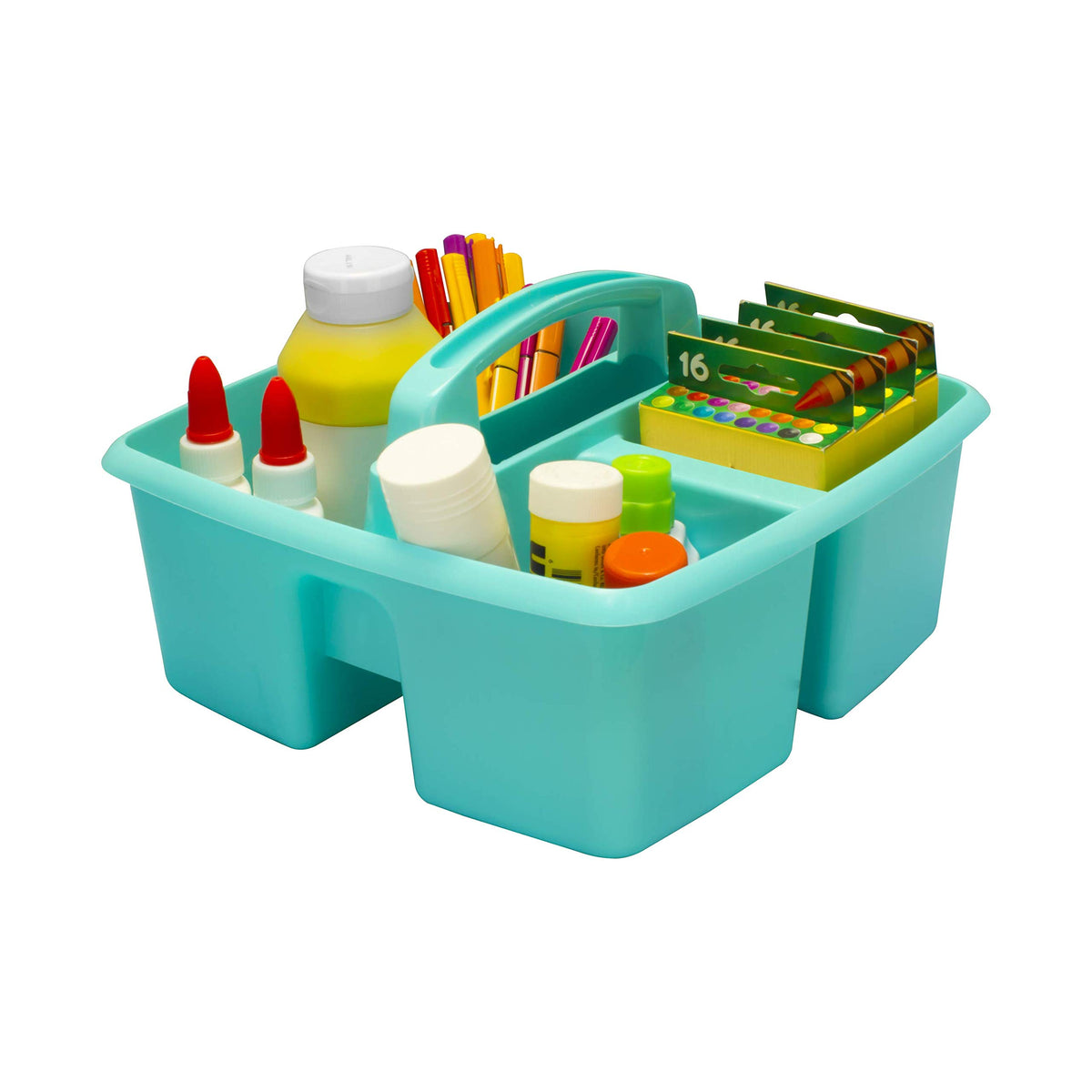 Storex 3-Compartment Small Caddy – Multipurpose Classroom Organizer with Handle, Aquamarine, 6-Pack