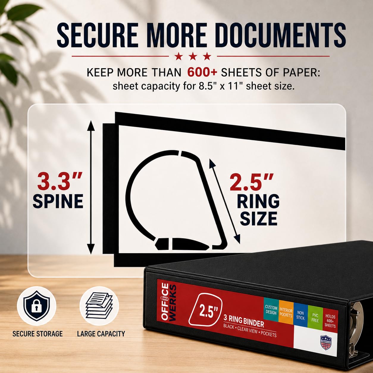 3 Ring Binder, 2.5" Professional Angle D-Rings, Presentation Folder for Standard Pages with Inside