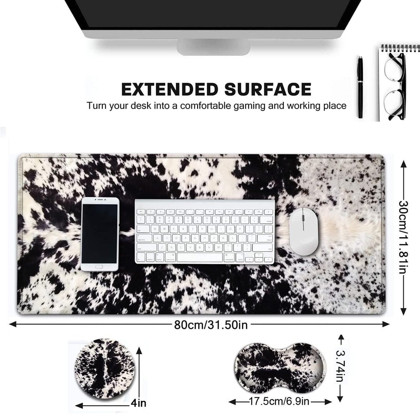 Large Gaming Mouse Pad, 31.5x11.8 in Extended Computer Mouse Mat with Non-Slip PU Base, Ergonomic