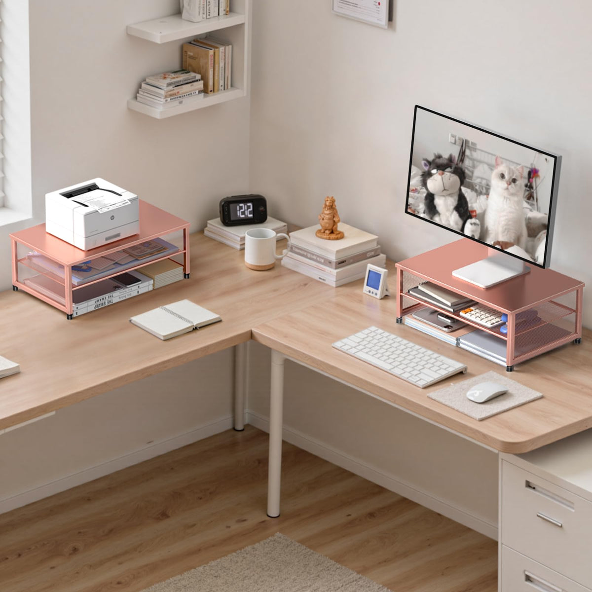 ECOLOVI 2-Tier Computer Monitor Stand Riser, Printer & Laptop Stand, Office Desk Accessories