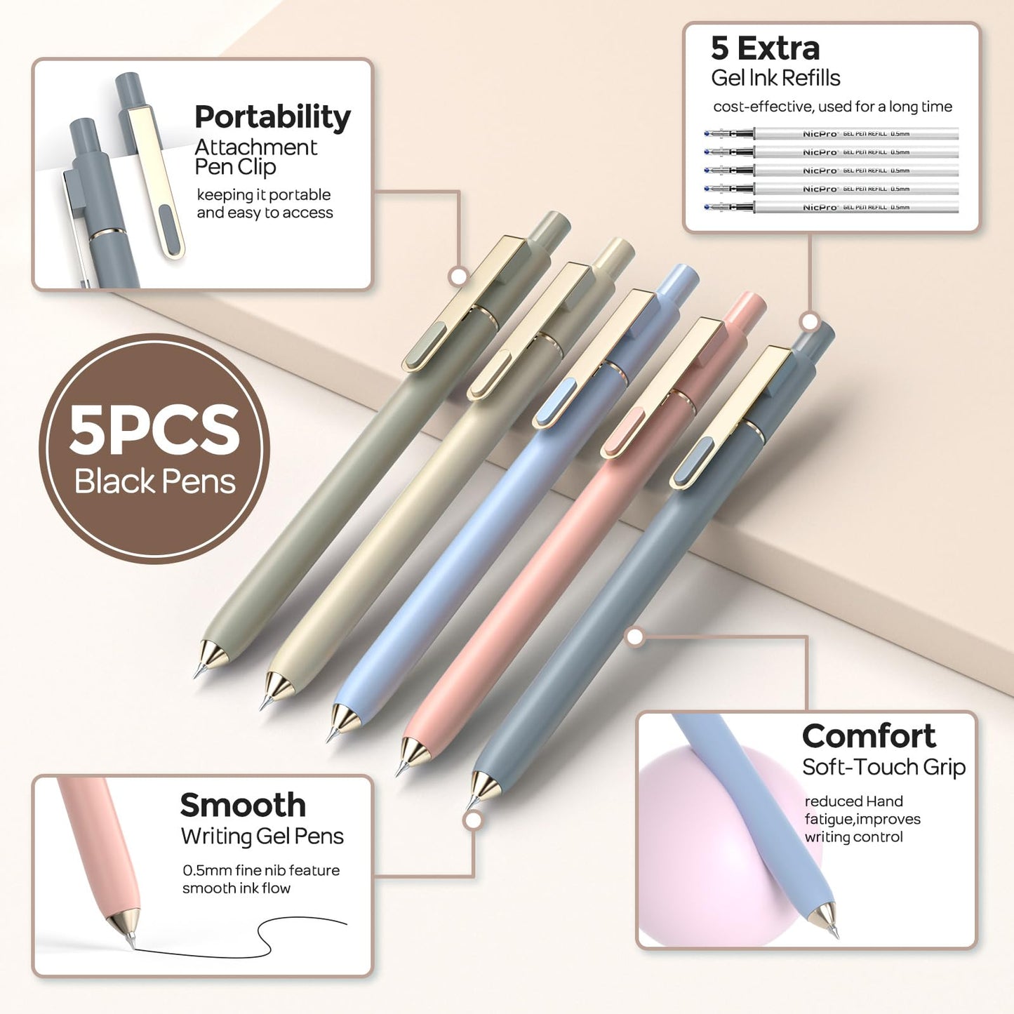 Nicpro School Supplies Stationary Set with Pencil Case, 39 PCS Cream