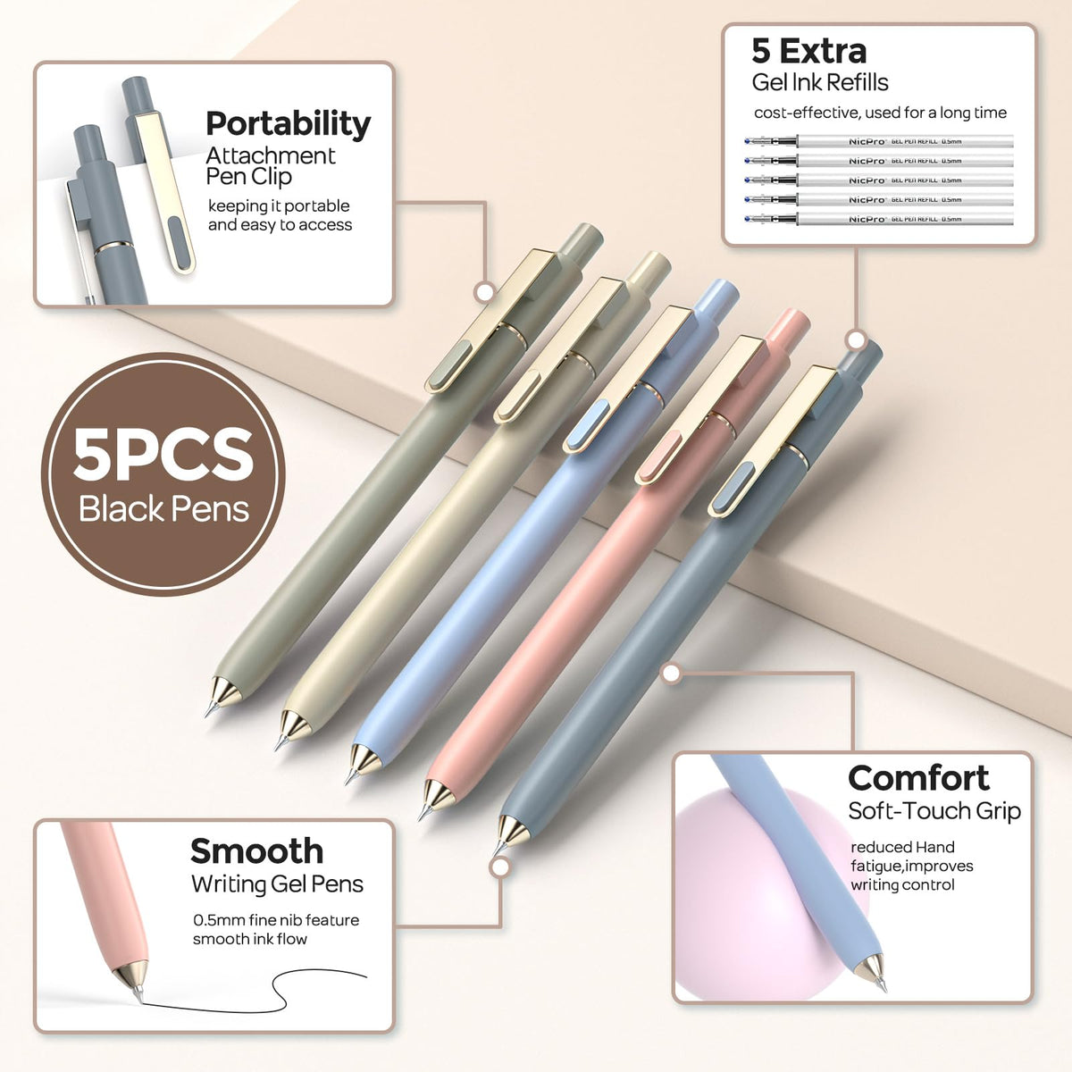 Nicpro School Supplies Stationary Set with Pencil Case, 39 PCS Cream