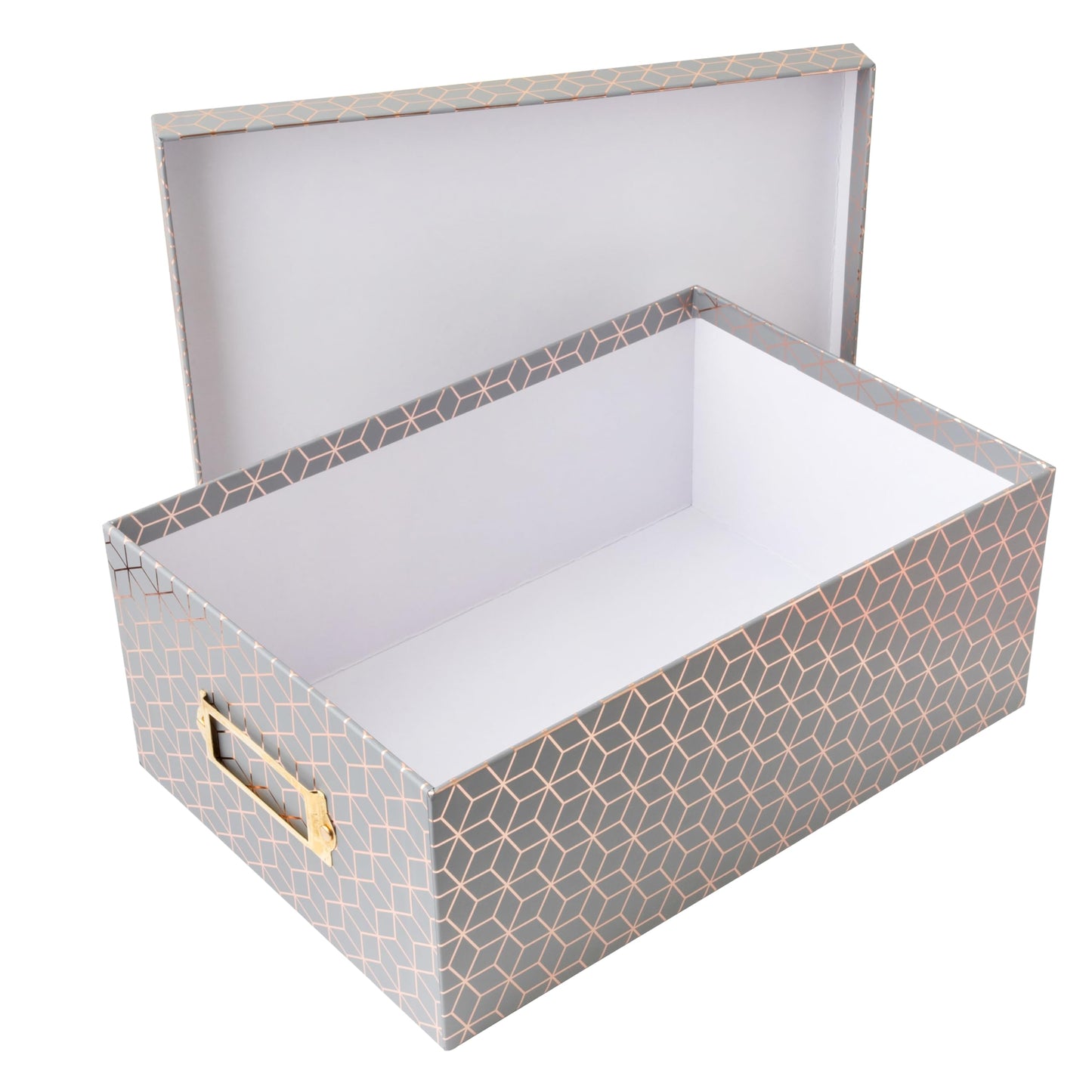 American Crafts Photo Keepsake Box with Lid, Gray Geo with Rose Gold Foil, 11x7.4x4.3, Decorative