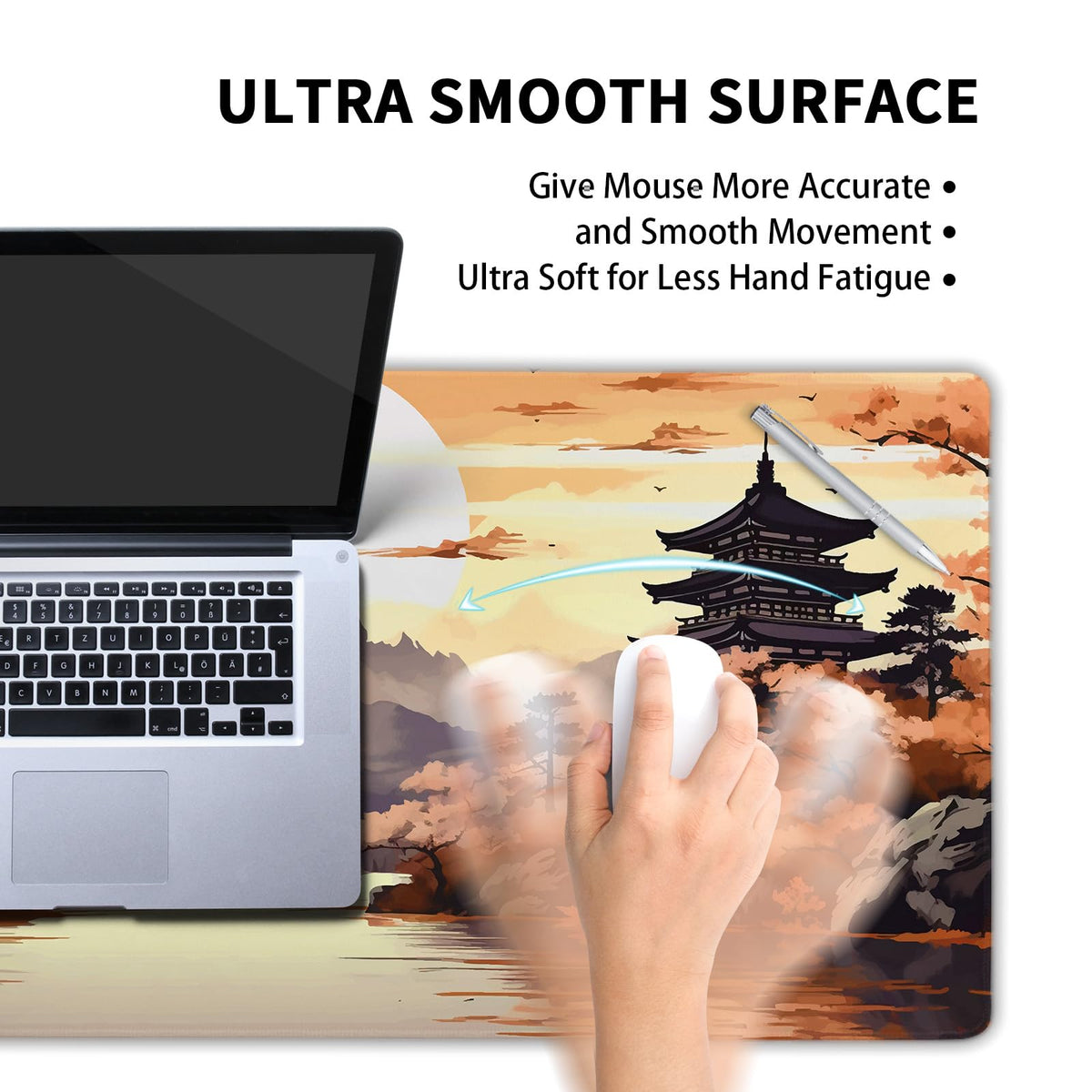Orange Japanese Sakura Gaming Mouse Pad XL Yellow Cherry Blossom Mountain Aesthetic Large Desk Mat