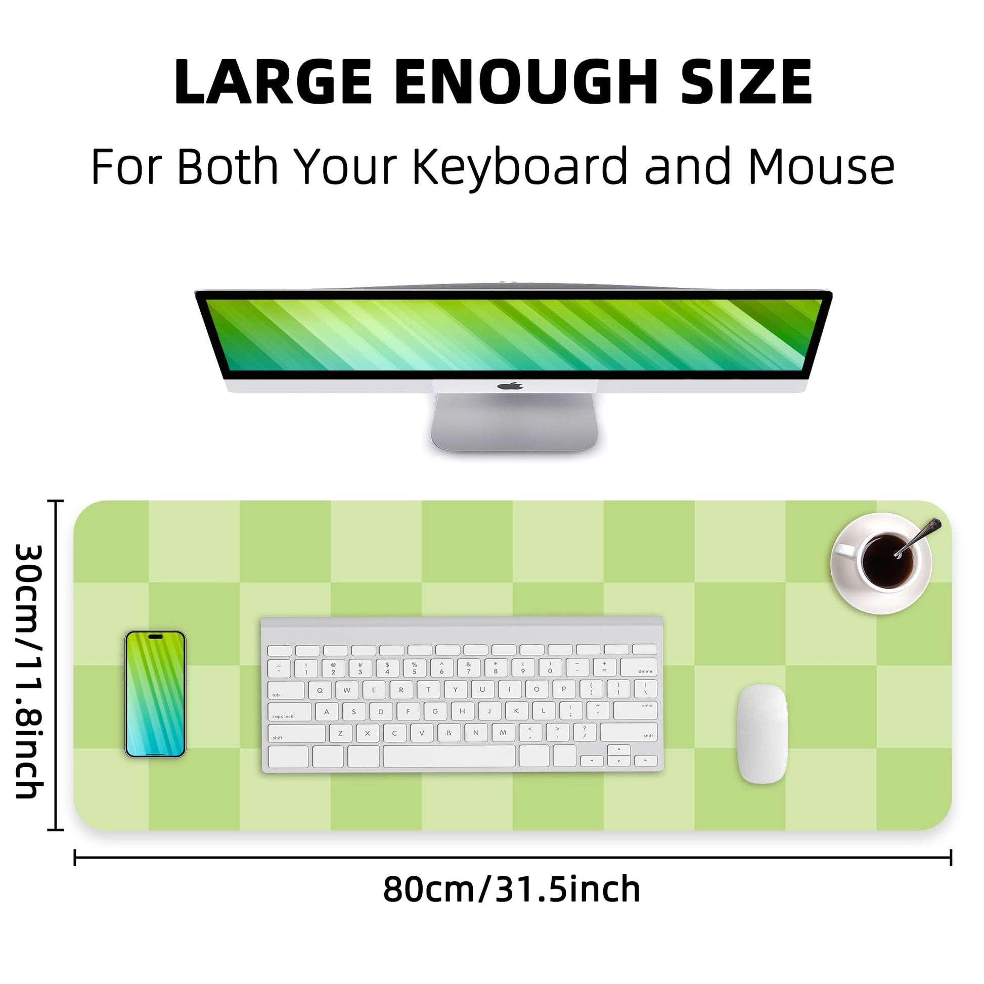 AFIING Green Checkered Desk Mat 31.5" x 12", Waterproof Desk Pad