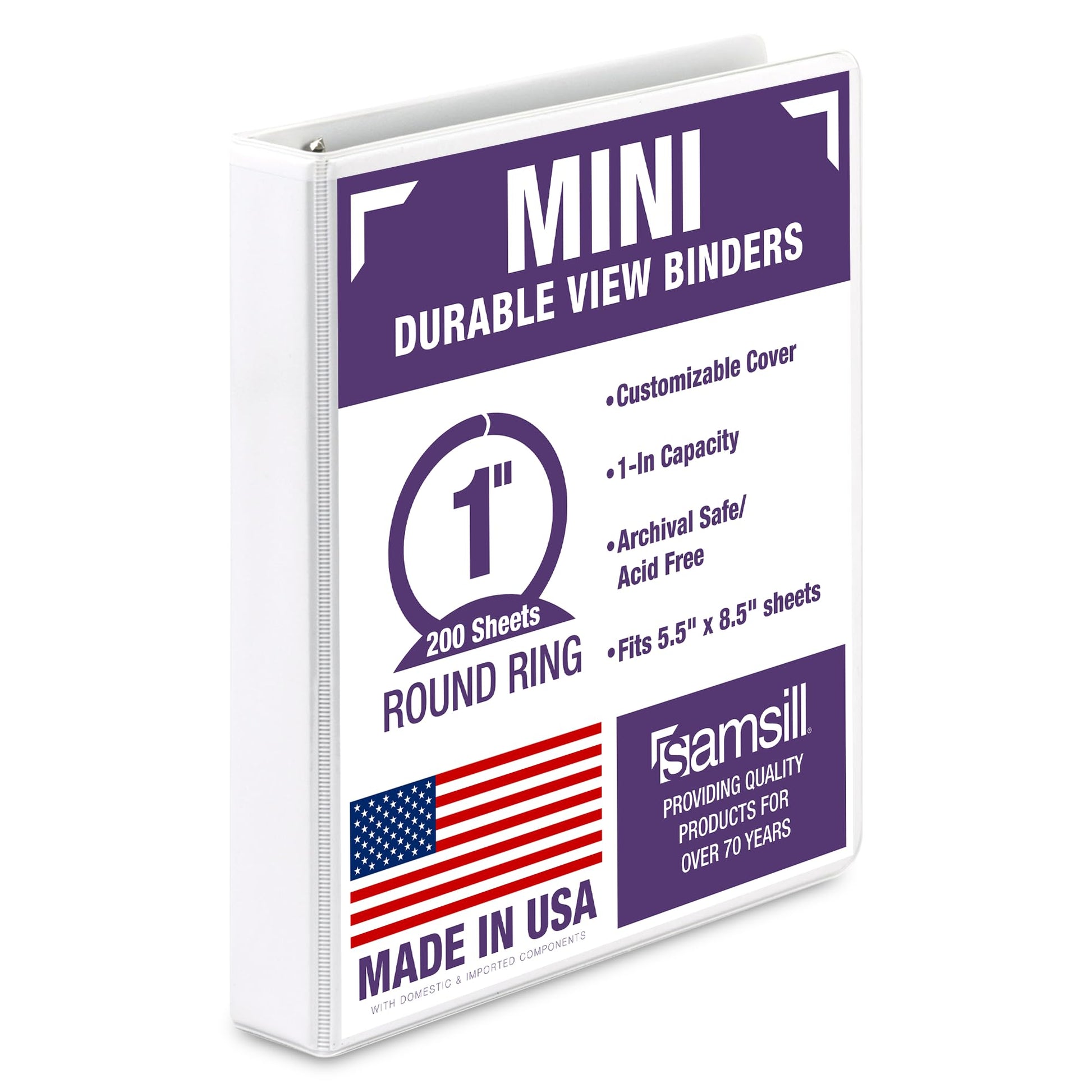 Samsill Durable 1 Inch Mini 3 Ring Binder, Round Ring Binder, Holds 5.5 x 8.5 Inch Documents
