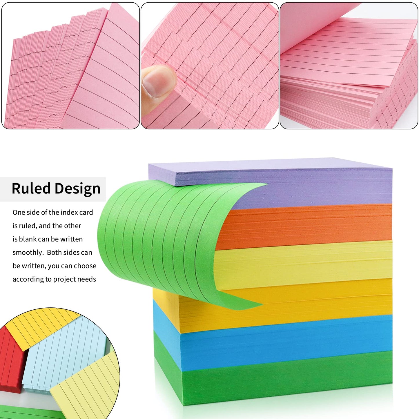 1200 Pieces Index Cards Ruled 3 x 5 Color Index Cards Bulk, Flash Cards, Study Cards, Note Cards