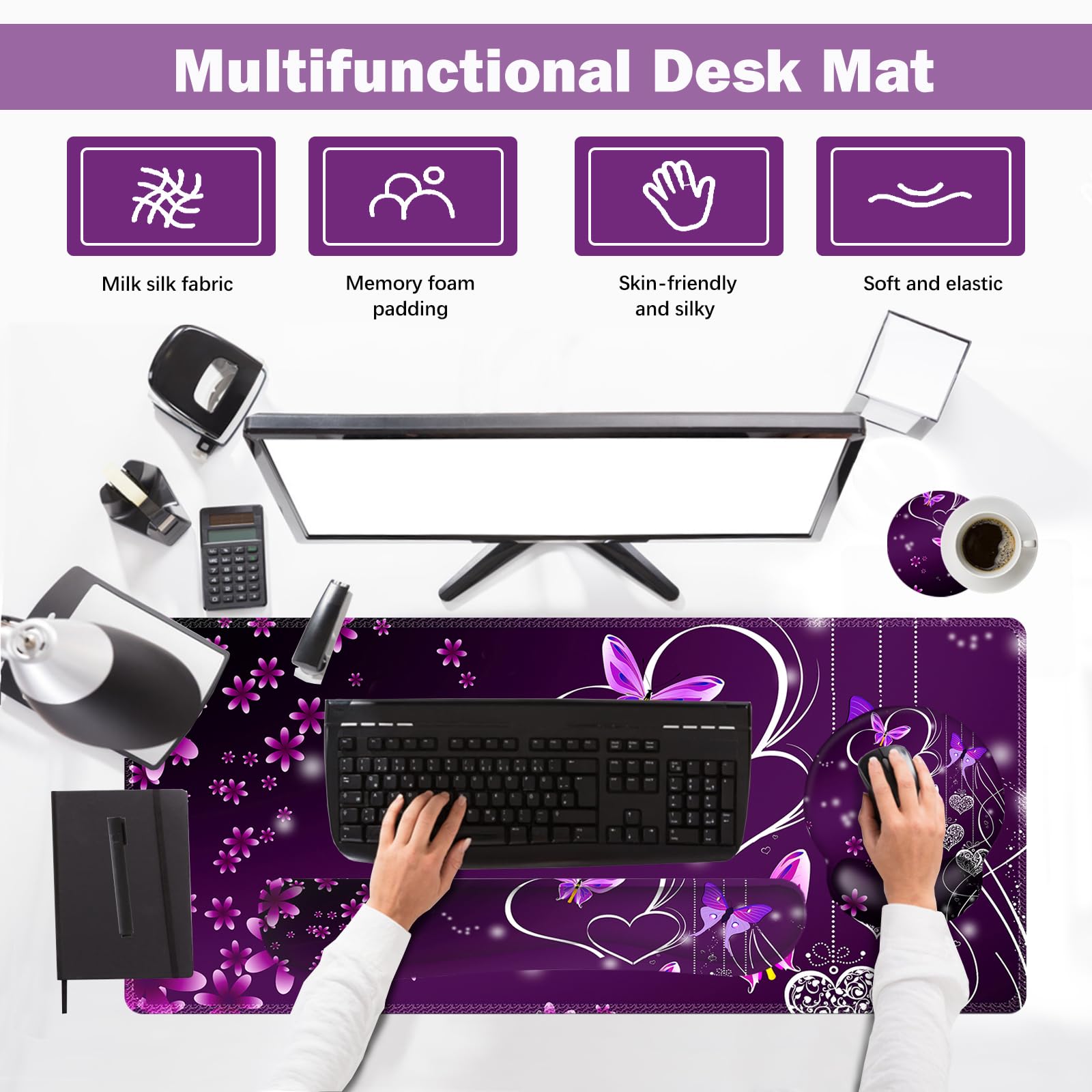 ARTSO Desk Mat, Large Gaming Mouse Pad Wrist Support Set, Ergonomic Keyboard Wrist Rest Desk Pad