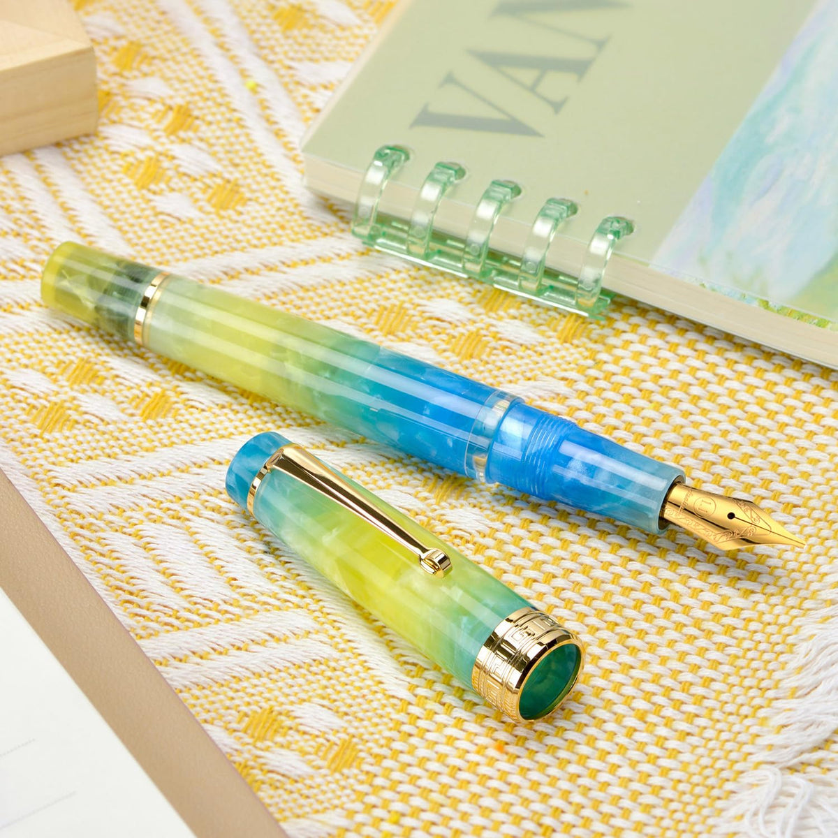 Asvine P20 Piston Fountain Pen, Stub Nib 1.1mm Calligraphy Art Drawing Gradual Yellow Acrylic with