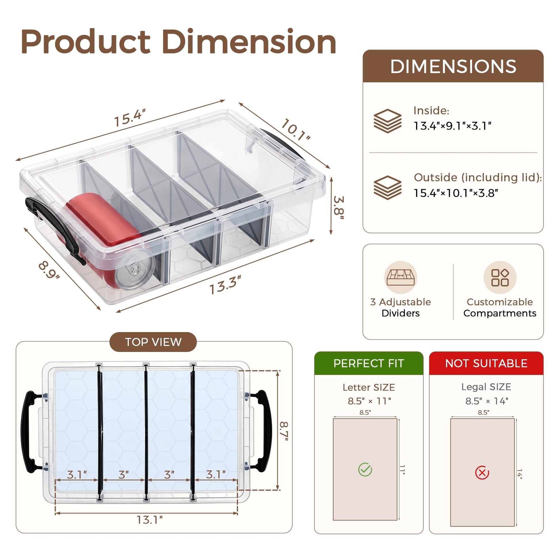 Citylife 2PC Clear Craft Organizers and Storage with 3 Removable Dividers