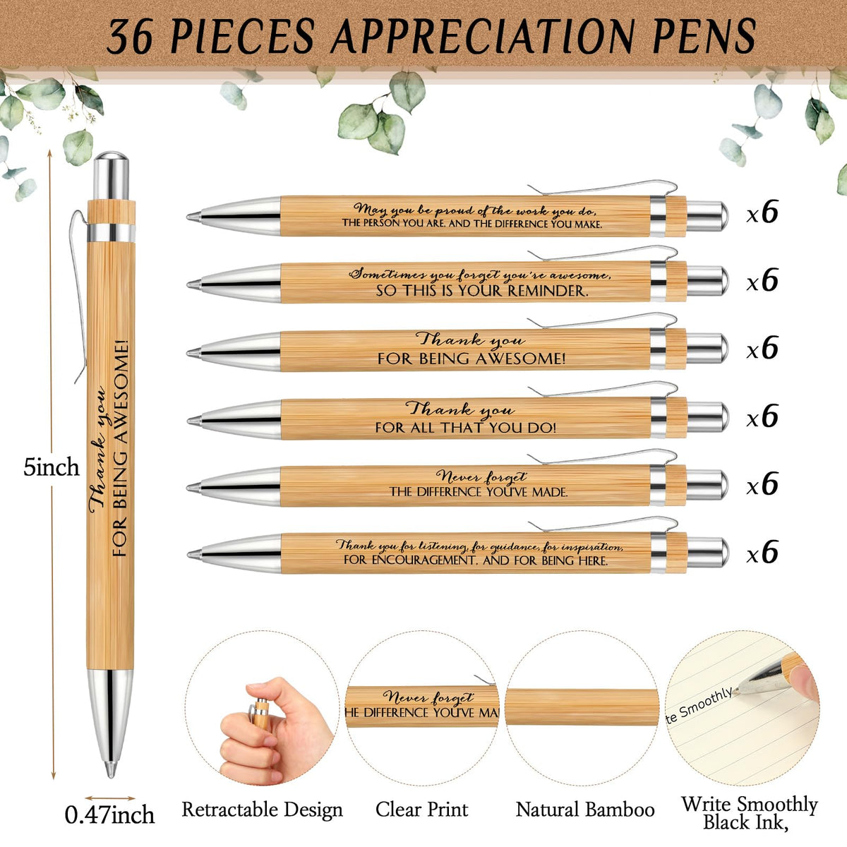Yeaqee 36 Sets 36 Sets Bamboo Pens with Thank You Card, Being Awesome