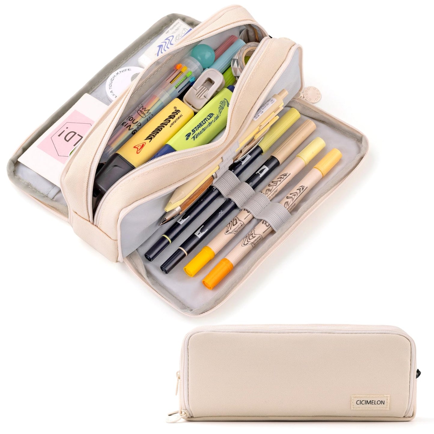 CICIMELON Large Capacity Pencil Case 3 Compartment Pouch Pen Bag for School Teen Girl Boy Men Women