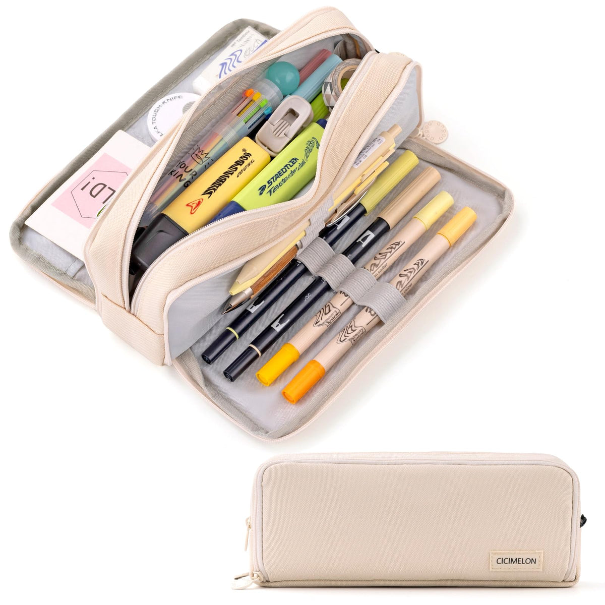 CICIMELON Large Capacity Pencil Case 3 Compartment Pouch Pen Bag for School Teen Girl Boy Men Women