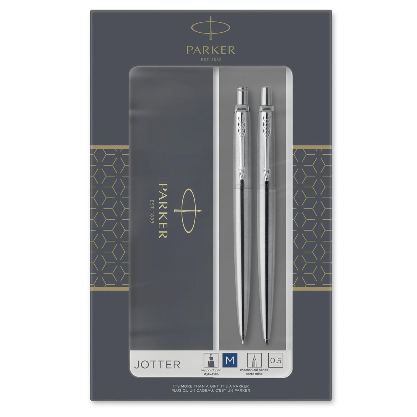 Parker Jotter Duo Gift Set, Ballpoint Pen & Mechanical Pencil (0.5mm), Stainless Steel with Chrome