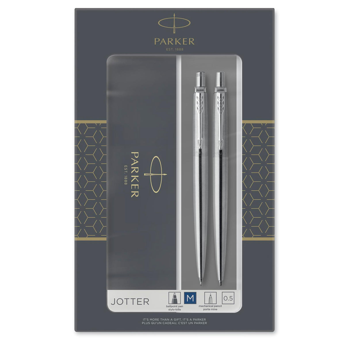 Parker Jotter Duo Gift Set, Ballpoint Pen & Mechanical Pencil (0.5mm), Stainless Steel with Chrome