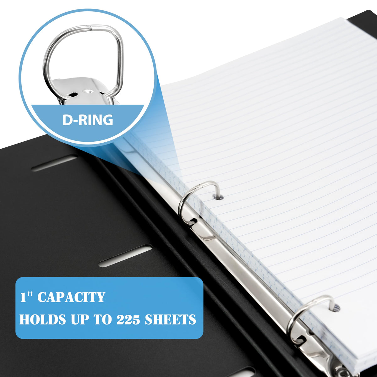 INFUN 1 Inch Telescoping 3 Ring Binder - 4PCS-Black, Flexible Binders with Customizable Front Cover