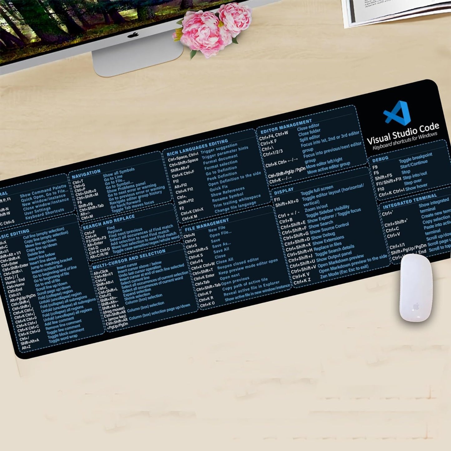 Visual Studio Code Shortcuts Mouse mat for Designer, Quick Reference Guide, Cheats Sheet Mouse Pad