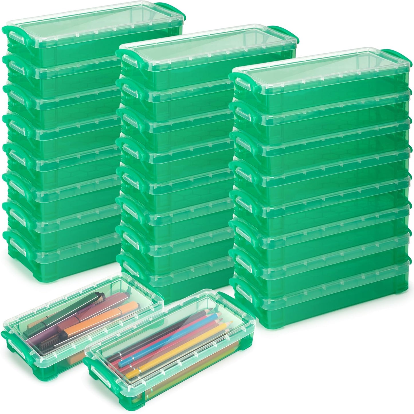 Gueevin Pencil Box Clear Plastic Pencil Case, Green, 24 Pcs