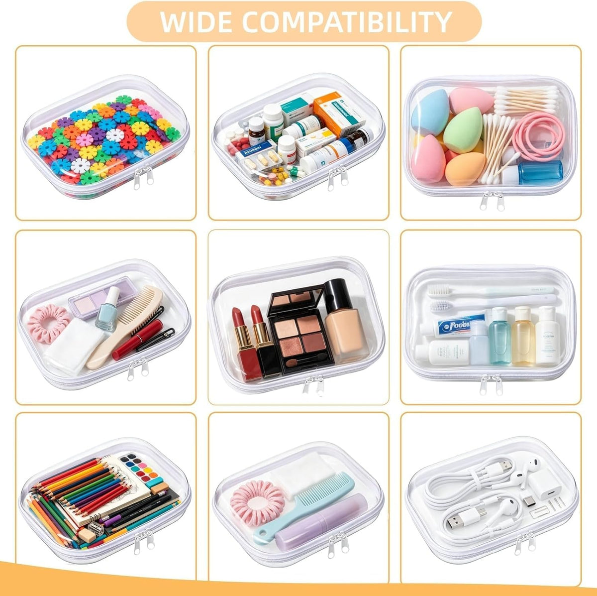 Rdttlv Thickened Clear Hard Shell Zipper Case,Professional-Grade Plastic Clear Zipper Pencil Case