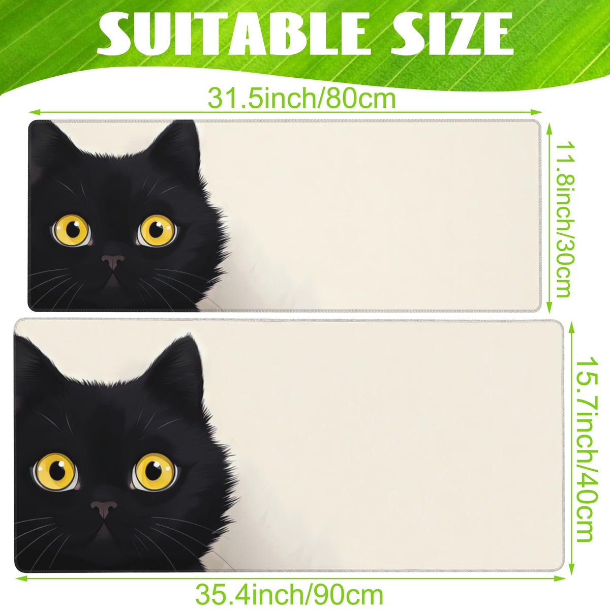 Eflxamz Desk Pad,Black Cat Desk Mat,Cute Cat Large Gaming Mouse Pad for Desk,Extended Big Computer