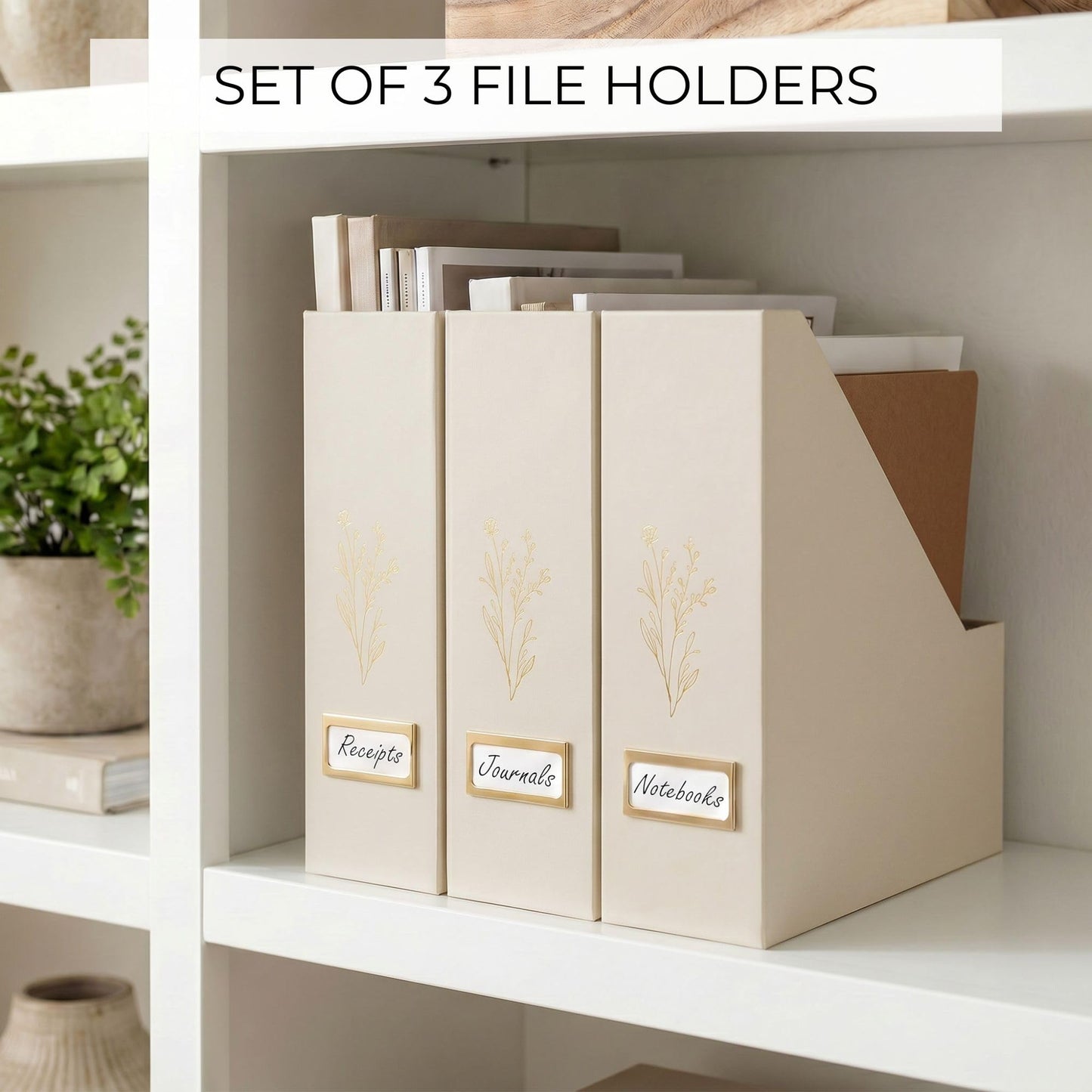 Beautiful Magazine Holder Set Of 3 - Sturdy File Holder for Desk Or Shelves