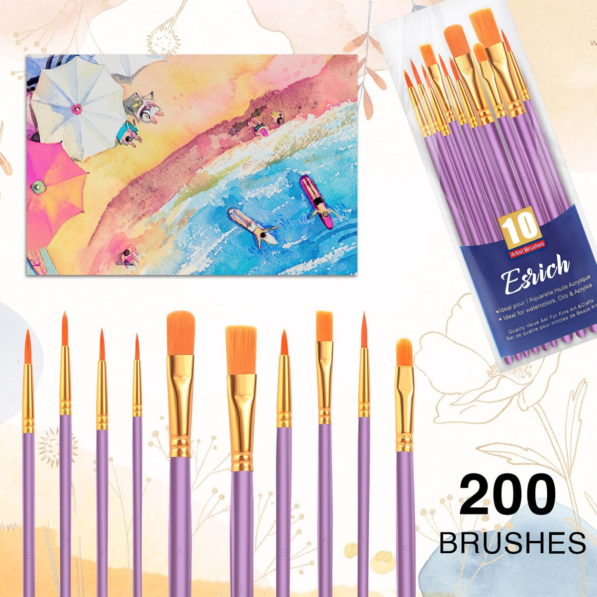 ESRICH 200PCS Paint Brushes, Paint Brush for Acrylic Painting