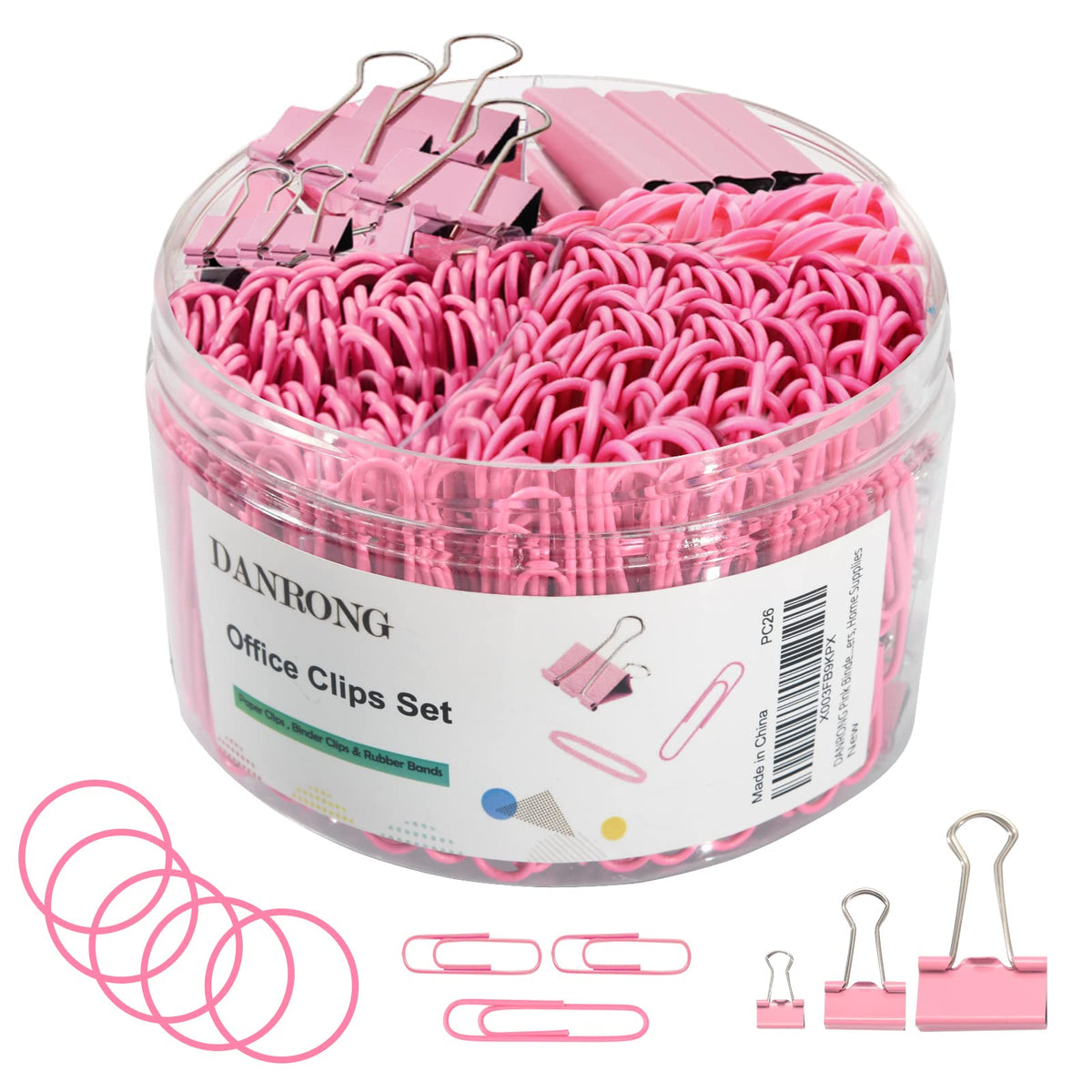 DANRONG Pink Binder Clips Paper Clips,380 PCS Assorted Sizes Paperclips