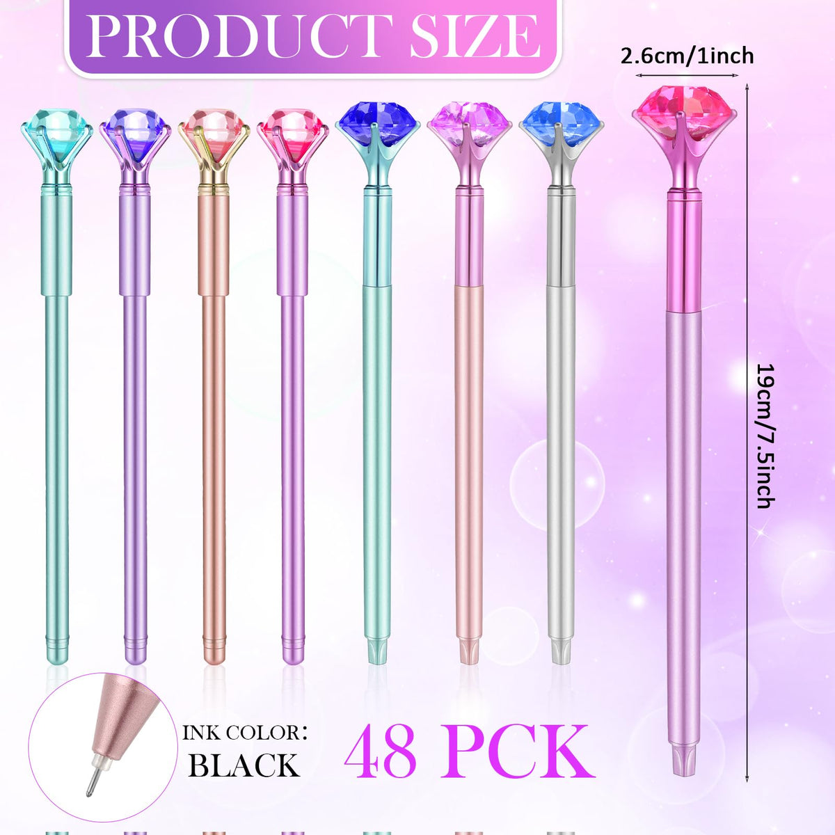 Mimorou 48 Pcs Diamond Pens with Crystal Retractable 1.0 mm, Classic Style