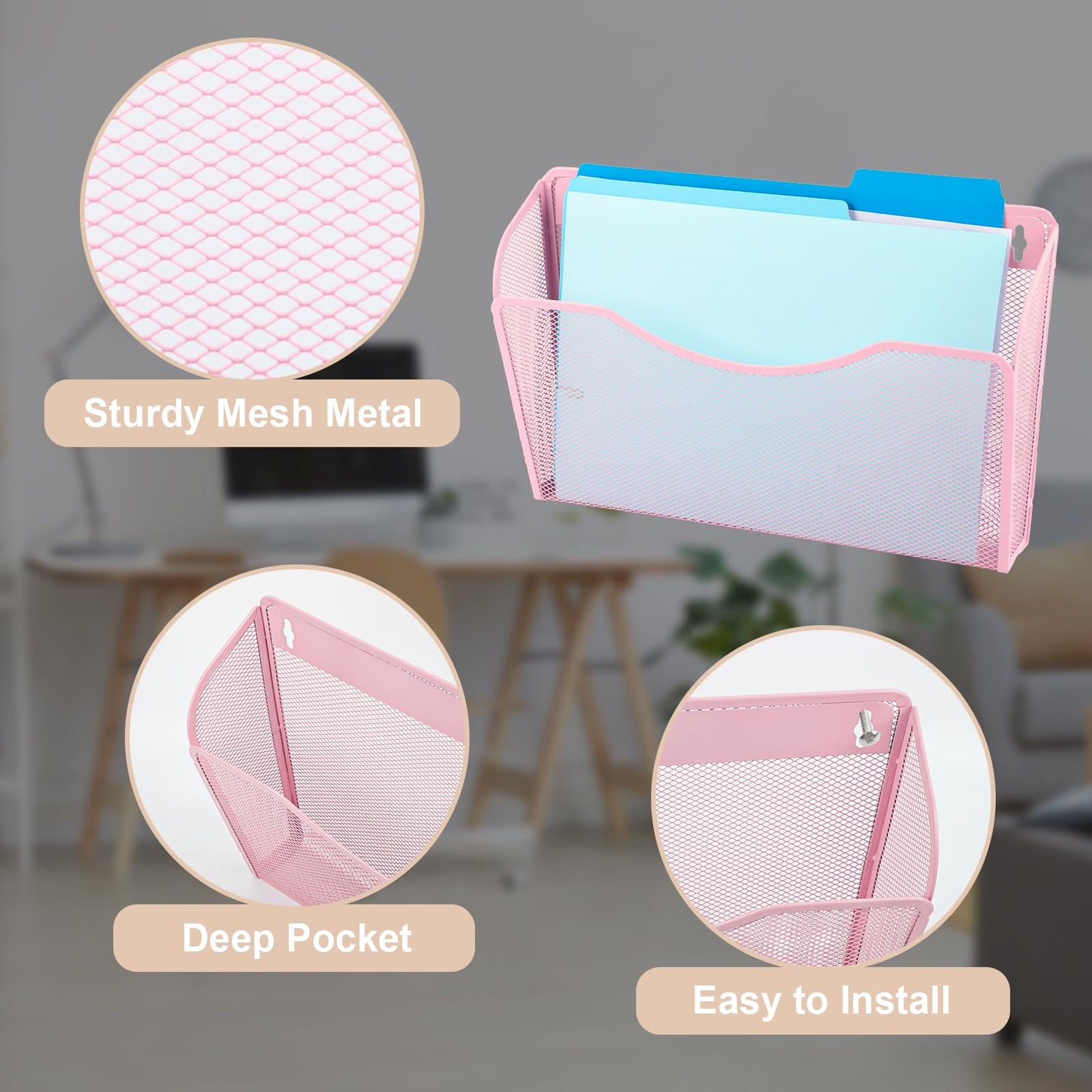 EASEPRES 3 Single Pocket Mesh Hanging File Organizer, Vertical Wall Mounted Magazine File Holder