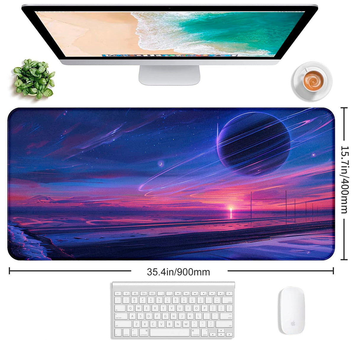 Space Landscape Computer Mouse Pad, XXL Laptop Gaming Mouse Keyboard Pad
