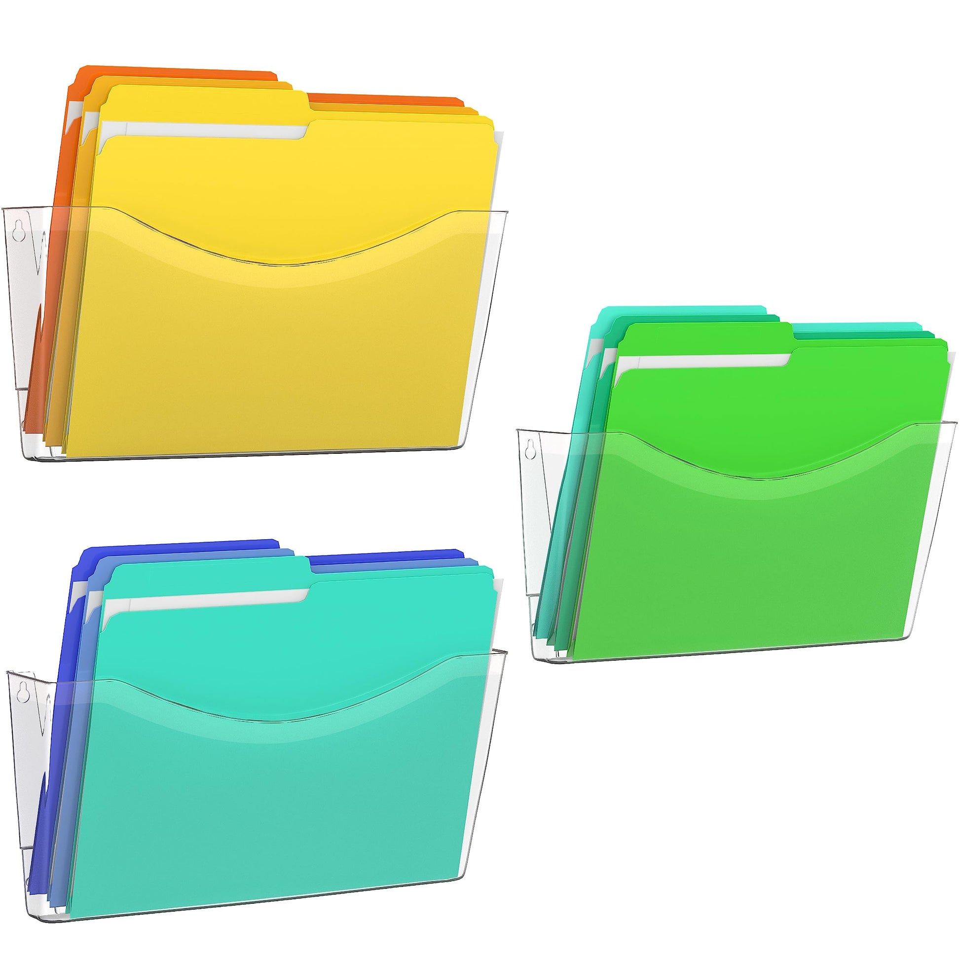 Kuntine.B 3 Pack Clear Single Pocket File Holder Hanging Wall Organizer, Wall Mount Mails Magazines