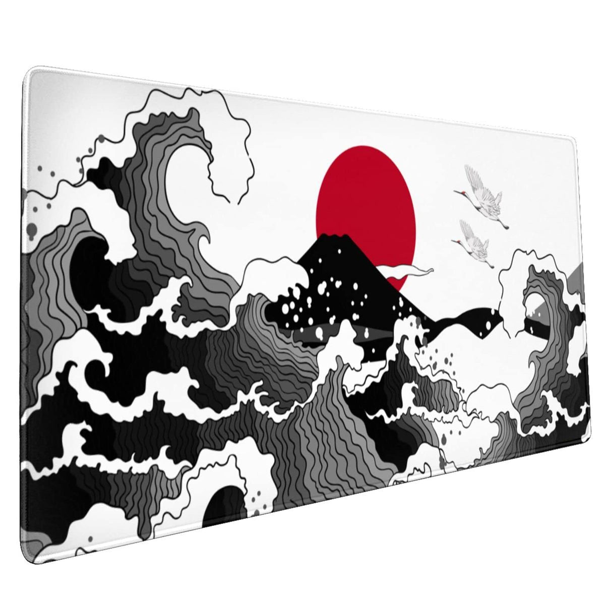 Japanese Red and Black Wave Mouse Pad 35.4 X 15.7 Inch Extended Large Cool Mouse Mat Non-Slip