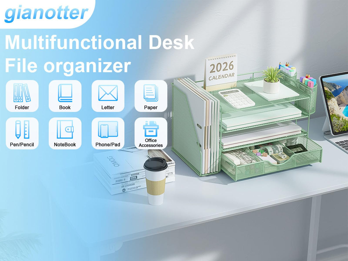 gianotter 4-Tier Desk Organizer with Drawers, File Holders, Letter Trays and Pen Holders