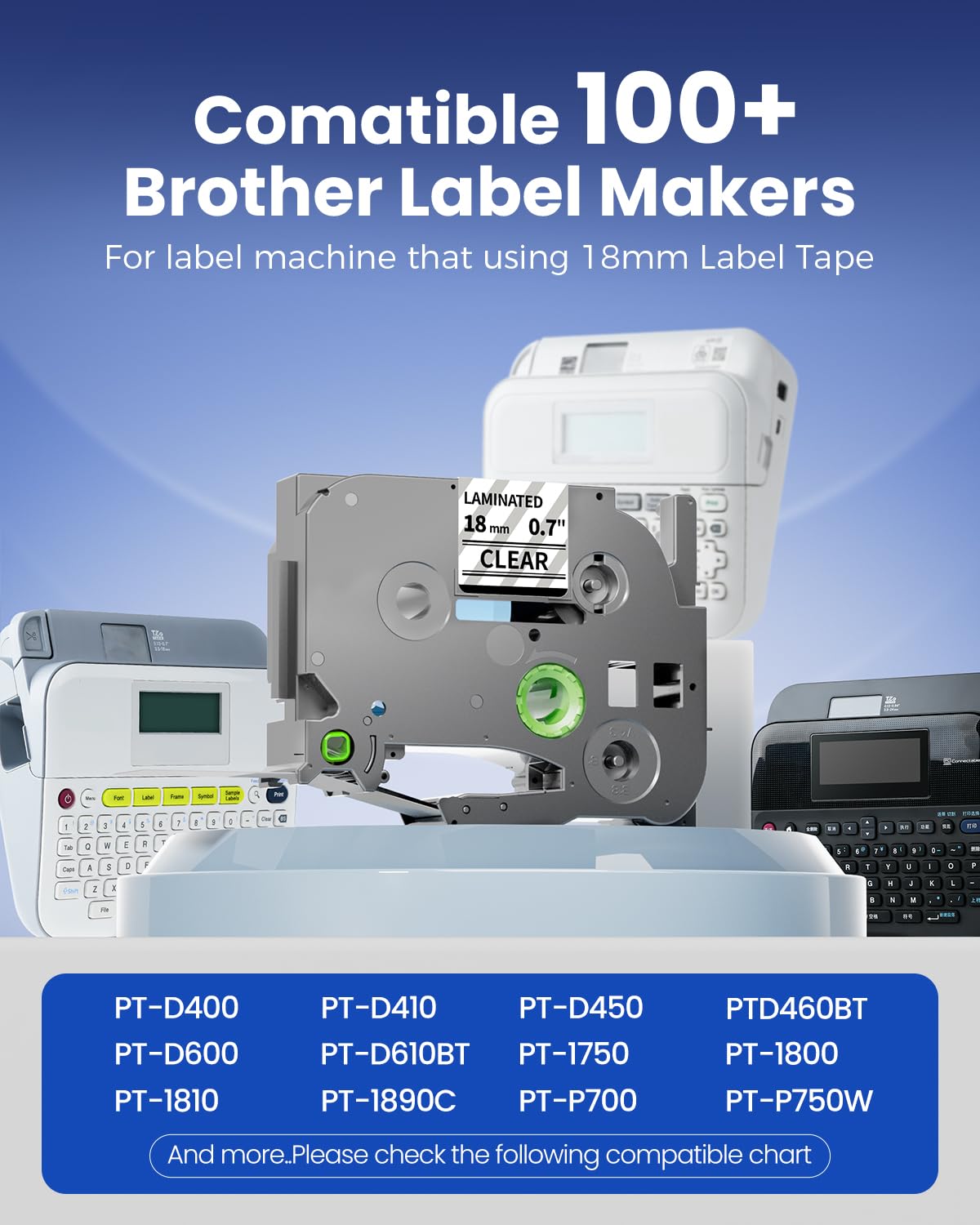 Colorty Replacement for Brother Ptouch Label Tape 18mm 0.7" Laminated Clear