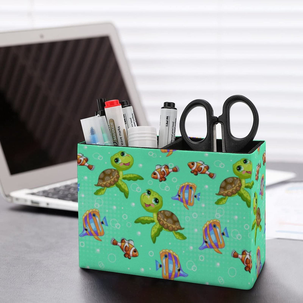 Niapessel Pencil Holder for Desk, Tropical Fish And Turtle Pen Holder Storage Desktop Pen Organizer